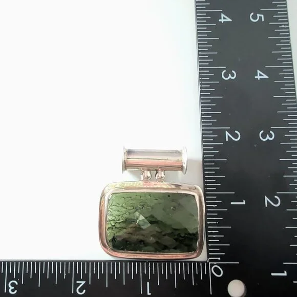 One of a Kind Moldavite & Sterling Silver Pendant With Faceted & Raw Sides - Picture 11 of 13